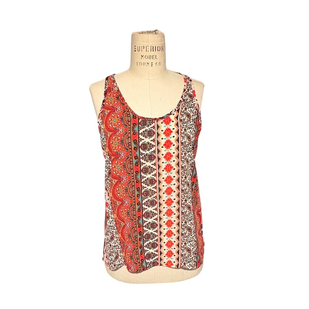 5 for $25 Alya Small Red Orange Paisley Geometric Racerback Summer Tank Top USA